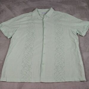 Cafe Luna Hawaiian Shirt Men XL Lime Green Floral Tropical Linen 55/Cotton 45